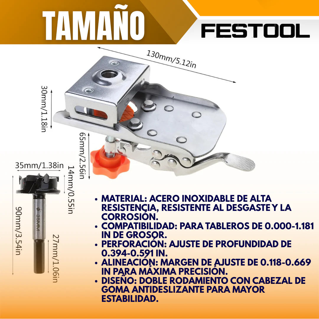 🛠️ Guía de Perforación para Bisagras - Festool®